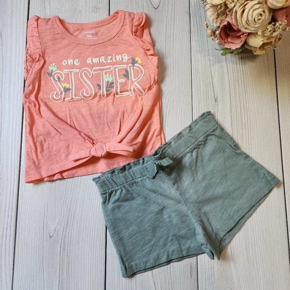 Carter's peach tank top and olive green short set size 9mo NWT
